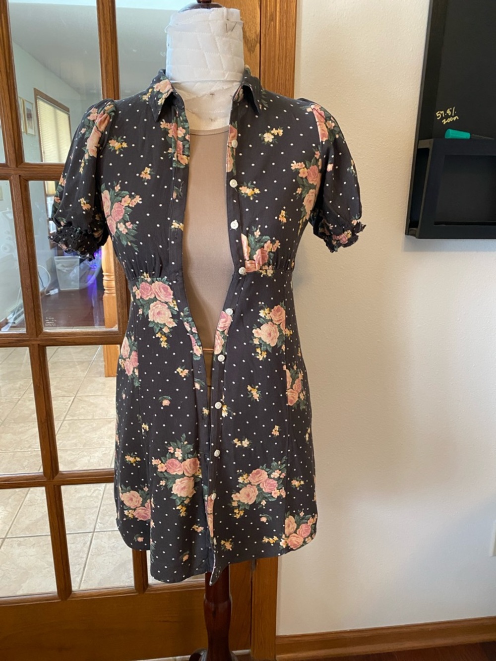 American Eagle Outfitters Black Mini Dress with Pink Floral Print